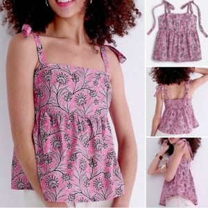J.Crew Pink Floral Print Tie Strap Adjustable Top Size 2 NWT